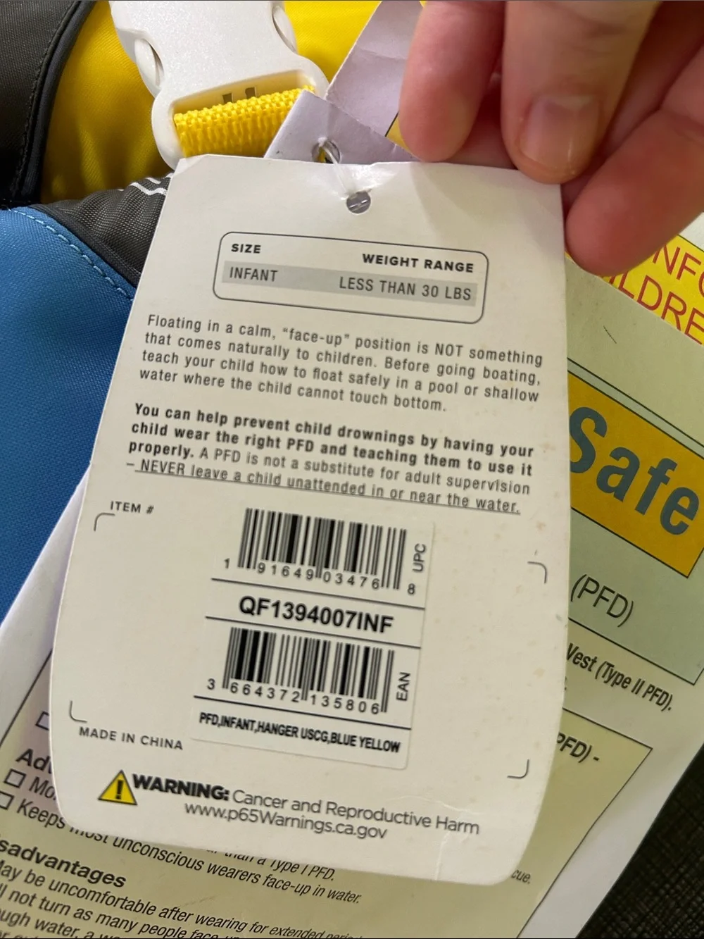 New Infant Life Jacket - Yellow & Blue Kids under 30 pounds, US Divers
